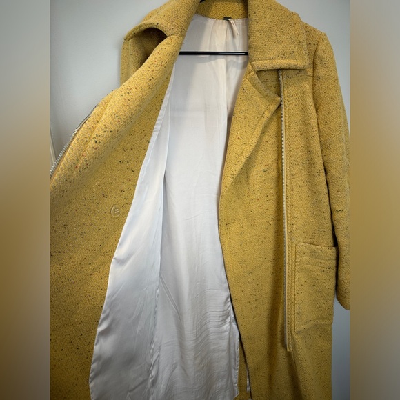 Free People Peacoat Wool Tweed Coat Jacket Size Small Yellow Mustard Fall Warm - Picture 3 of 5